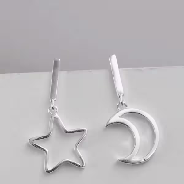 925銀針&times;星星和月亮&times;不對稱耳針-第2張