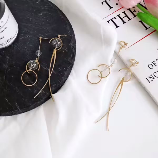 C字幾何氣泡球×不對稱軟墊三角耳夾-第4張