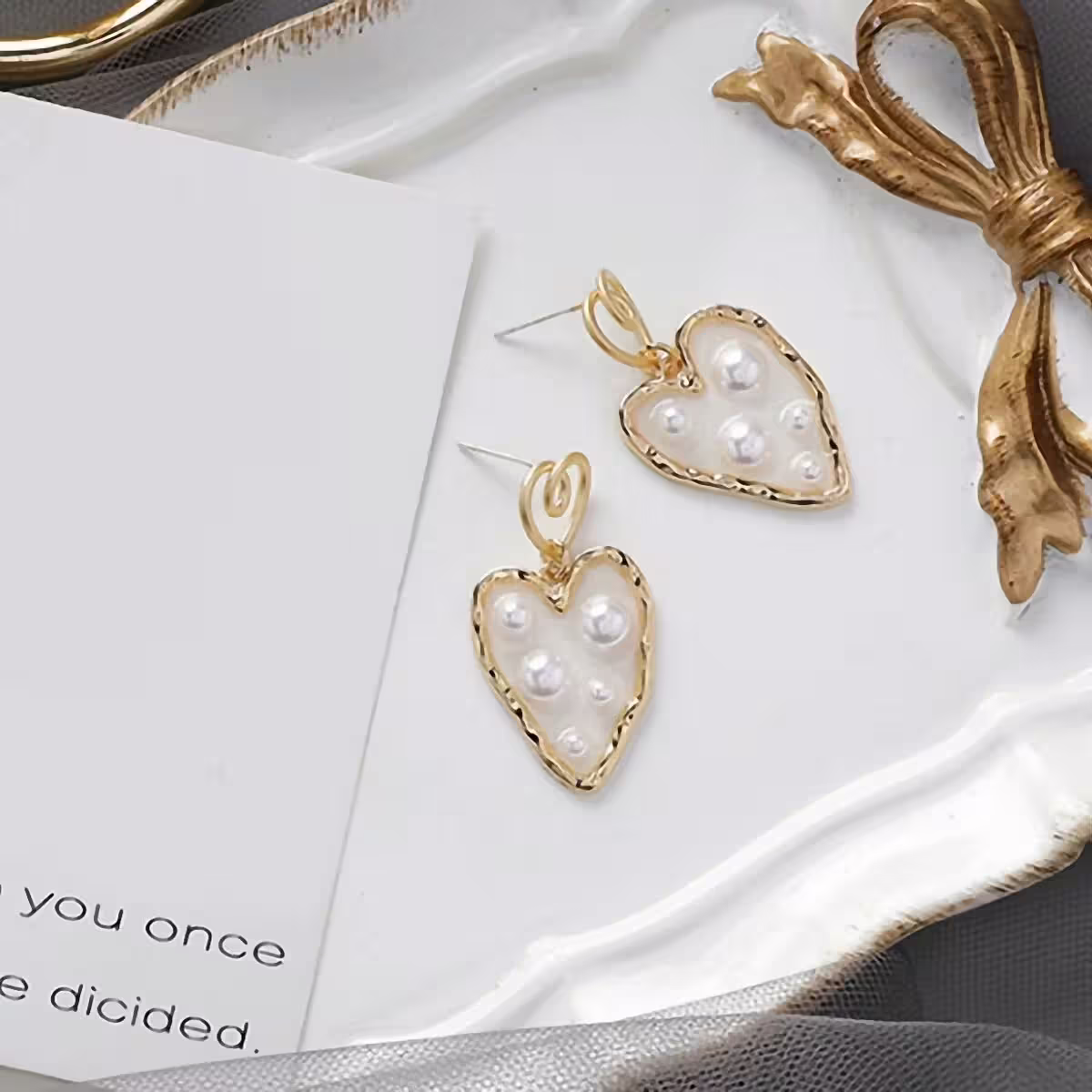 透明雙愛心珍珠×吊墜耳環-第2張