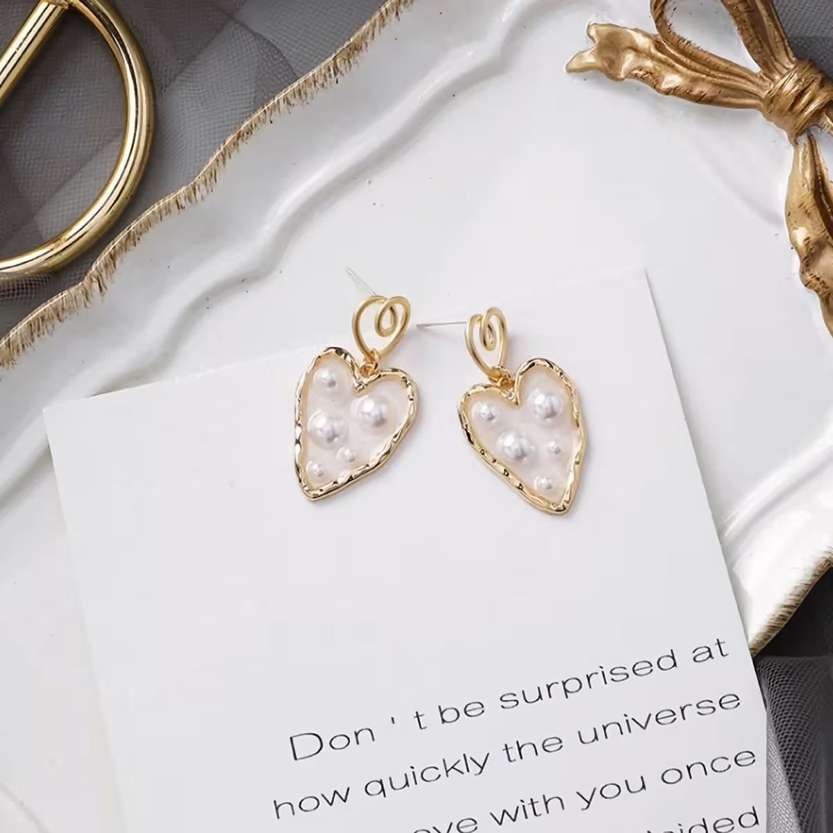 透明雙愛心珍珠×吊墜耳環-第3張