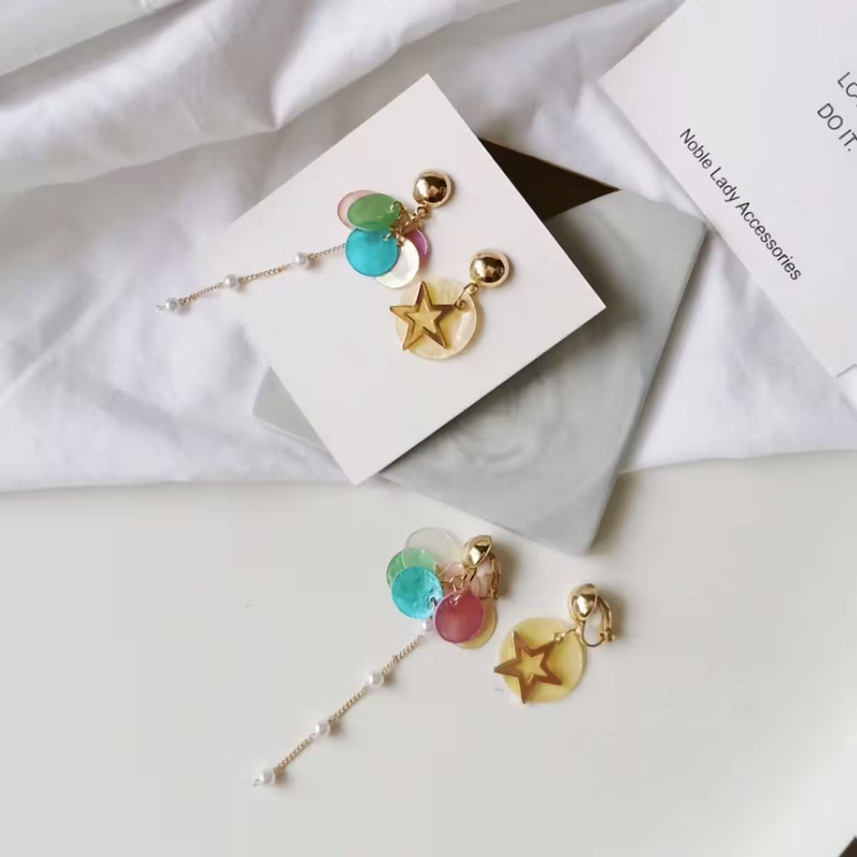 炫彩貝殼紋星星×不對稱吊隊耳環-第2張