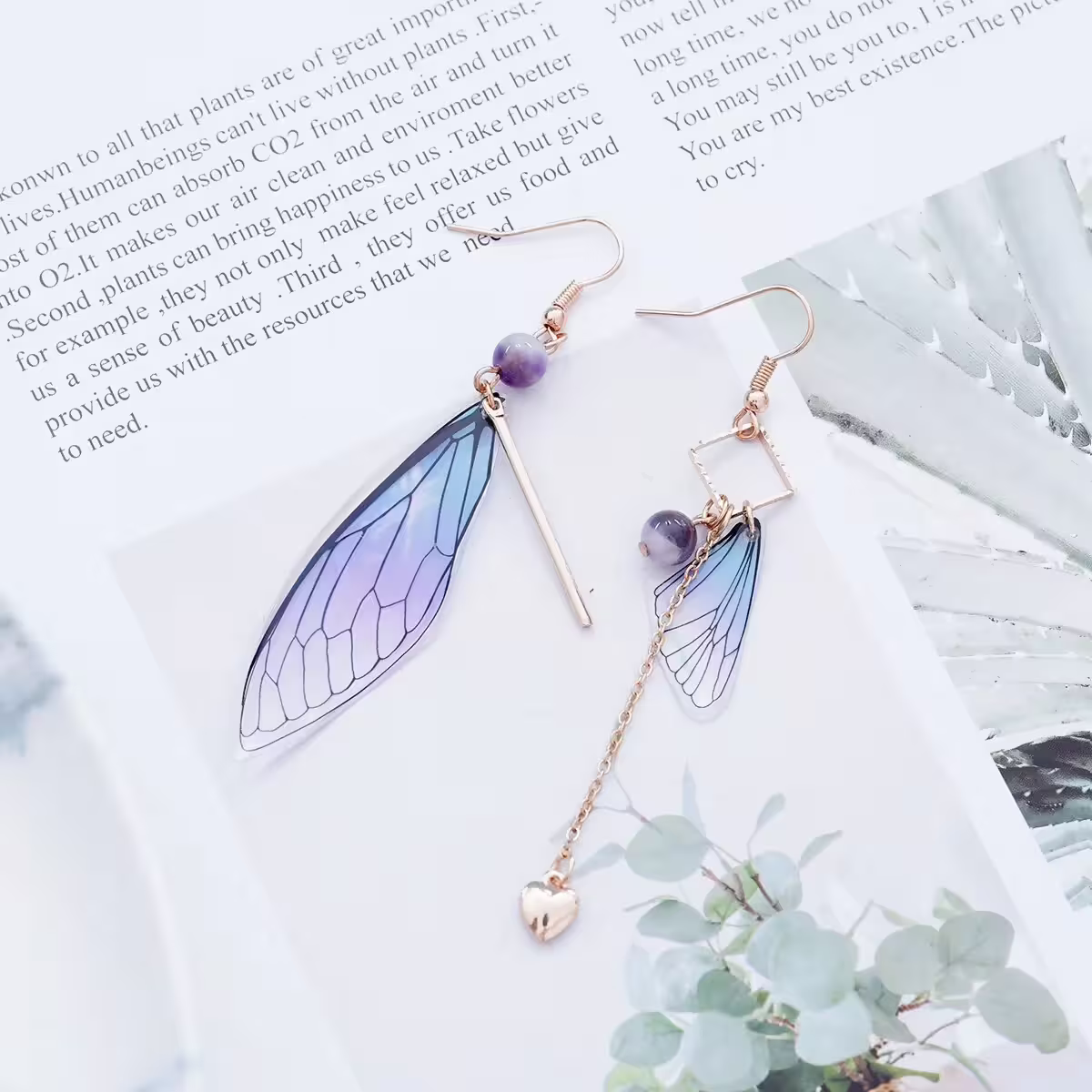 蟬翼漸層暈染×不對稱吊墜耳勾×共二色-第3張