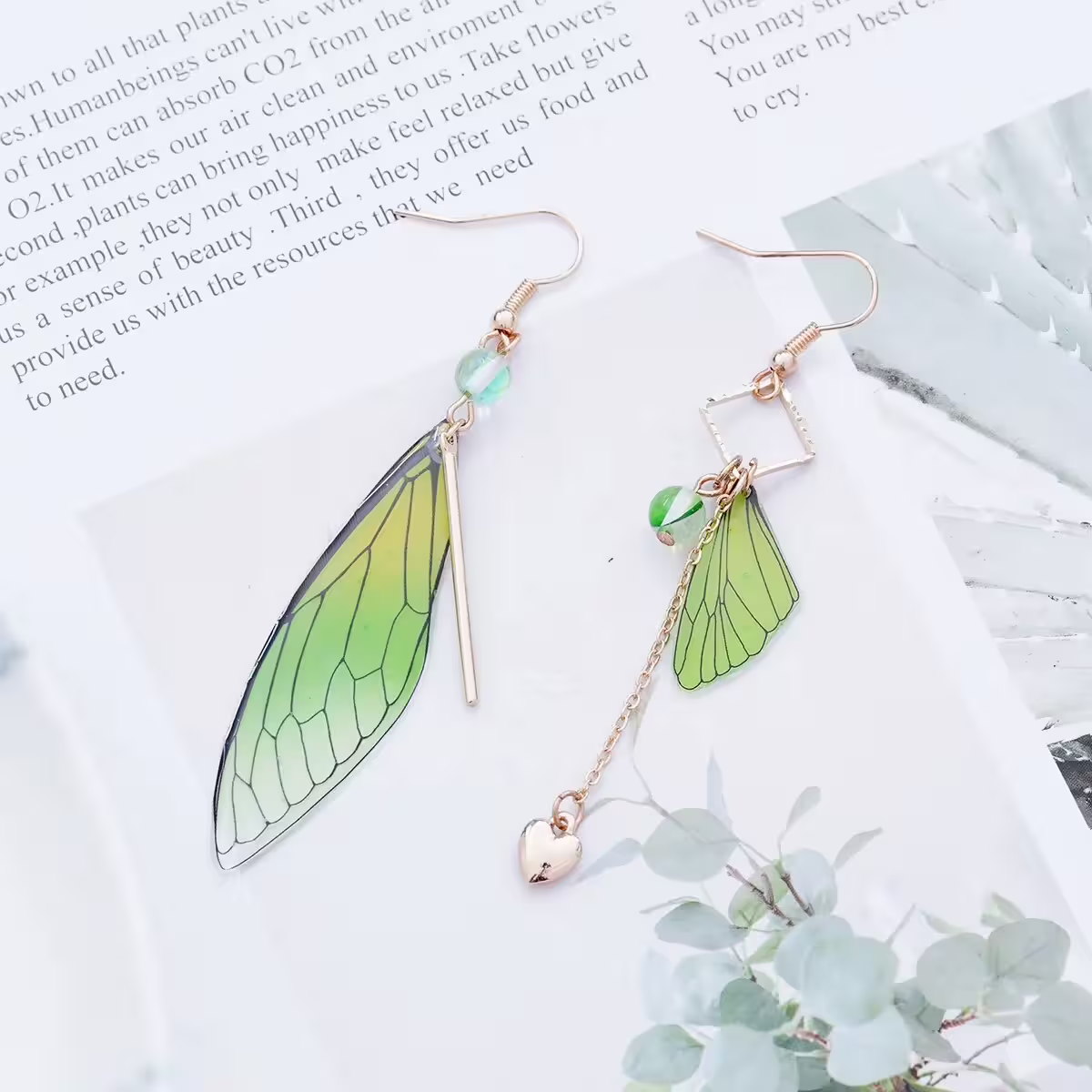 蟬翼漸層暈染×不對稱吊墜耳勾×共二色-第4張