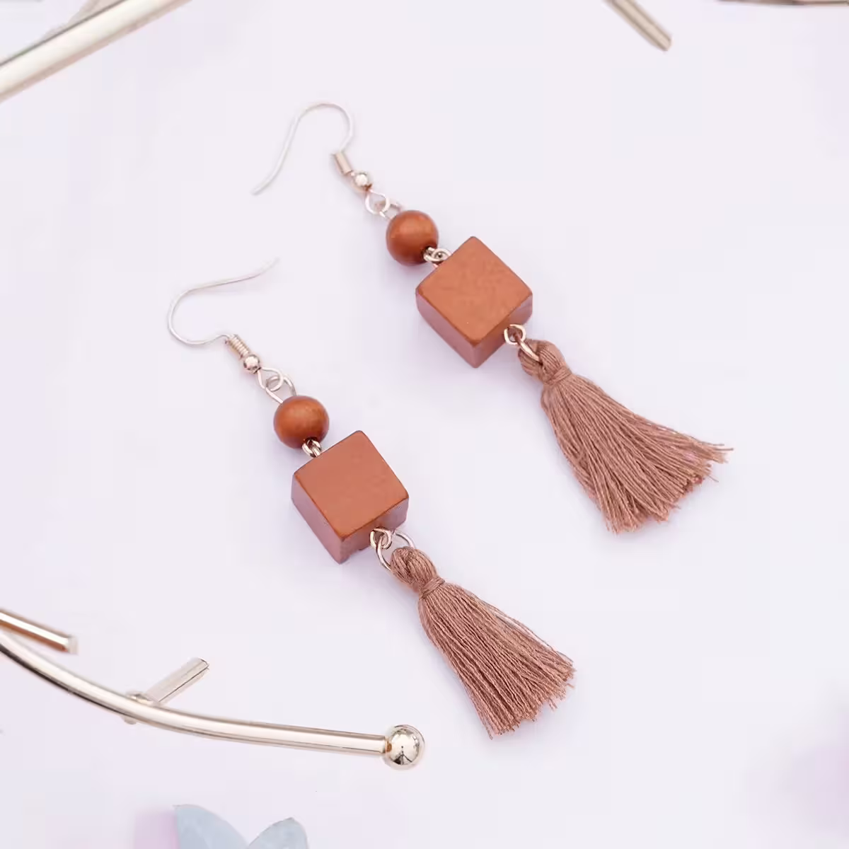 骰子木塊流蘇&times;吊墜耳勾-第1張