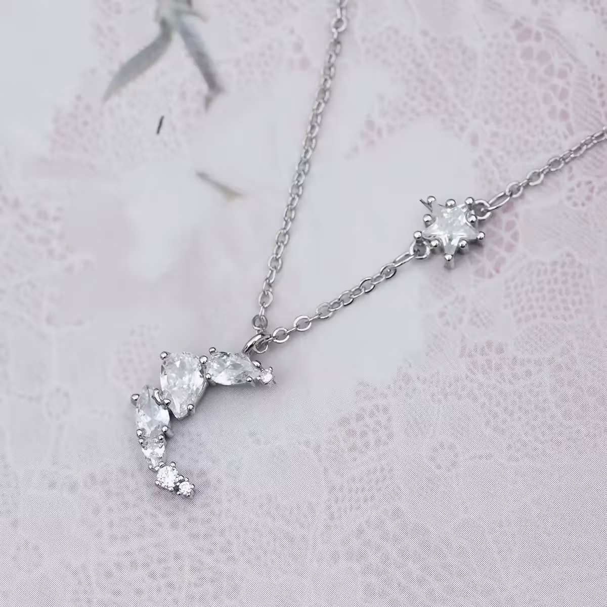 925銀飾×滿鑽星月×鎖骨項鍊-第1張