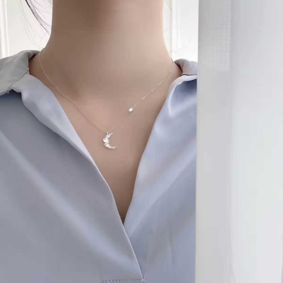 925銀飾×滿鑽星月×鎖骨項鍊-第2張