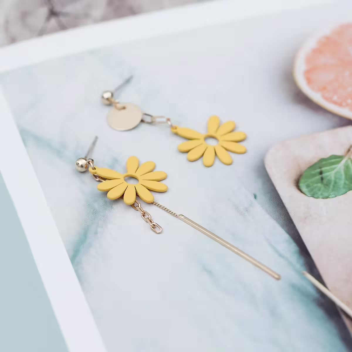 小清新黃雛菊&times;不對稱吊墜耳環-第5張