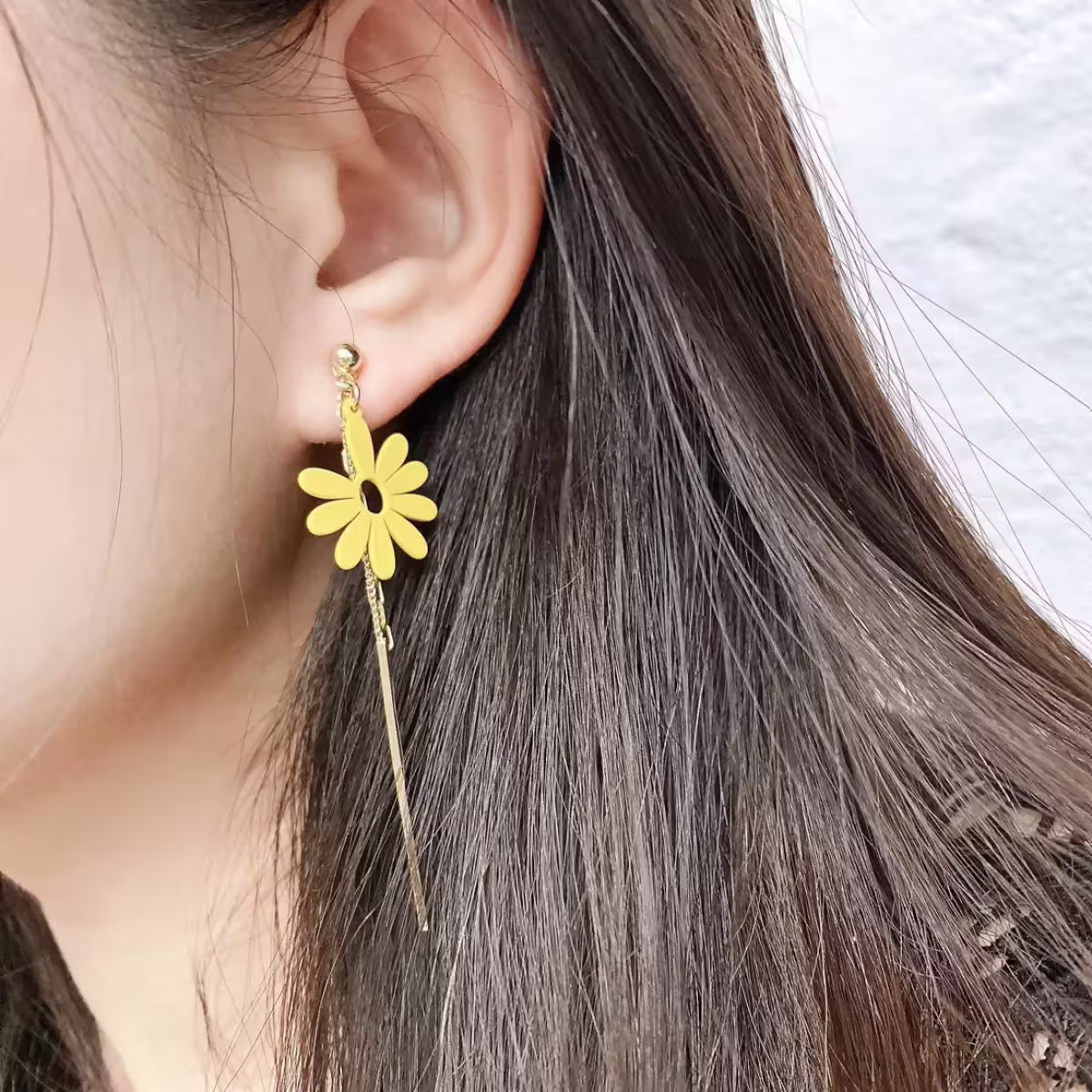 小清新黃雛菊&times;不對稱吊墜耳環-第2張