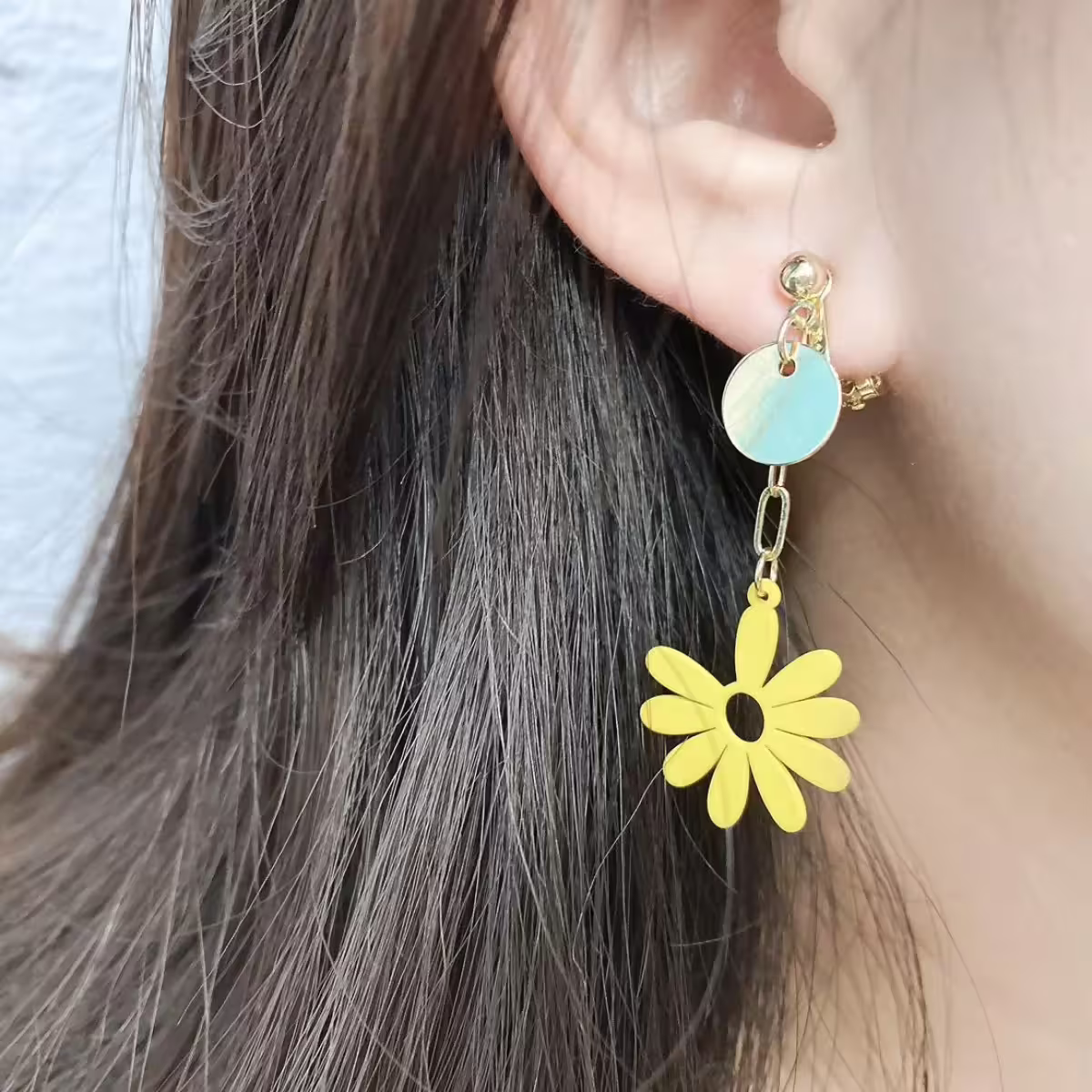 小清新黃雛菊&times;不對稱吊墜耳環-第3張