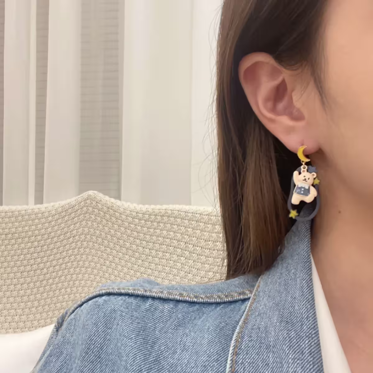 星球飛天小熊×不對稱三角耳夾-第6張