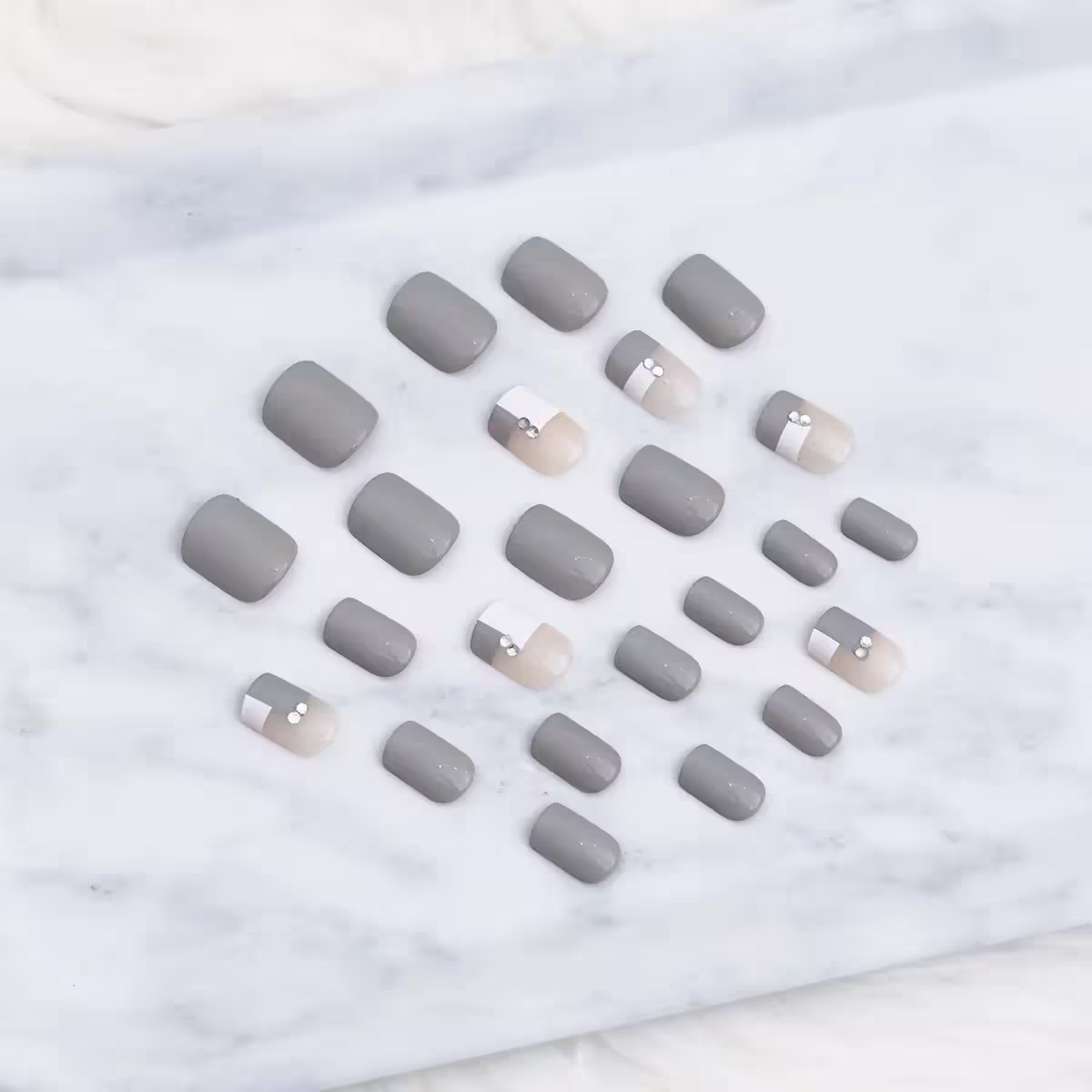 典雅灰格子水鑽亮面×穿戴式手指甲片×二十四入 -第1張