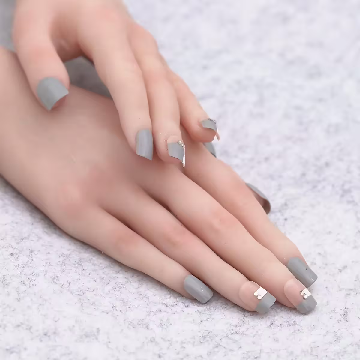 典雅灰格子水鑽亮面×穿戴式手指甲片×二十四入 -第5張