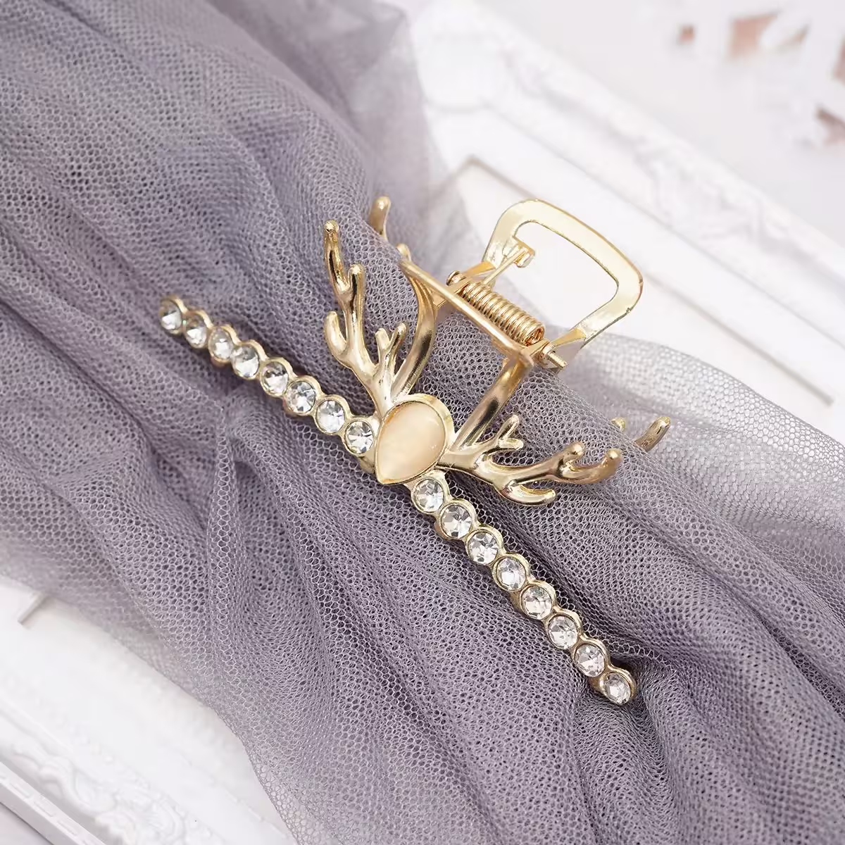 鹿角晶鑽貓眼石&times;鯊魚髮夾-第2張