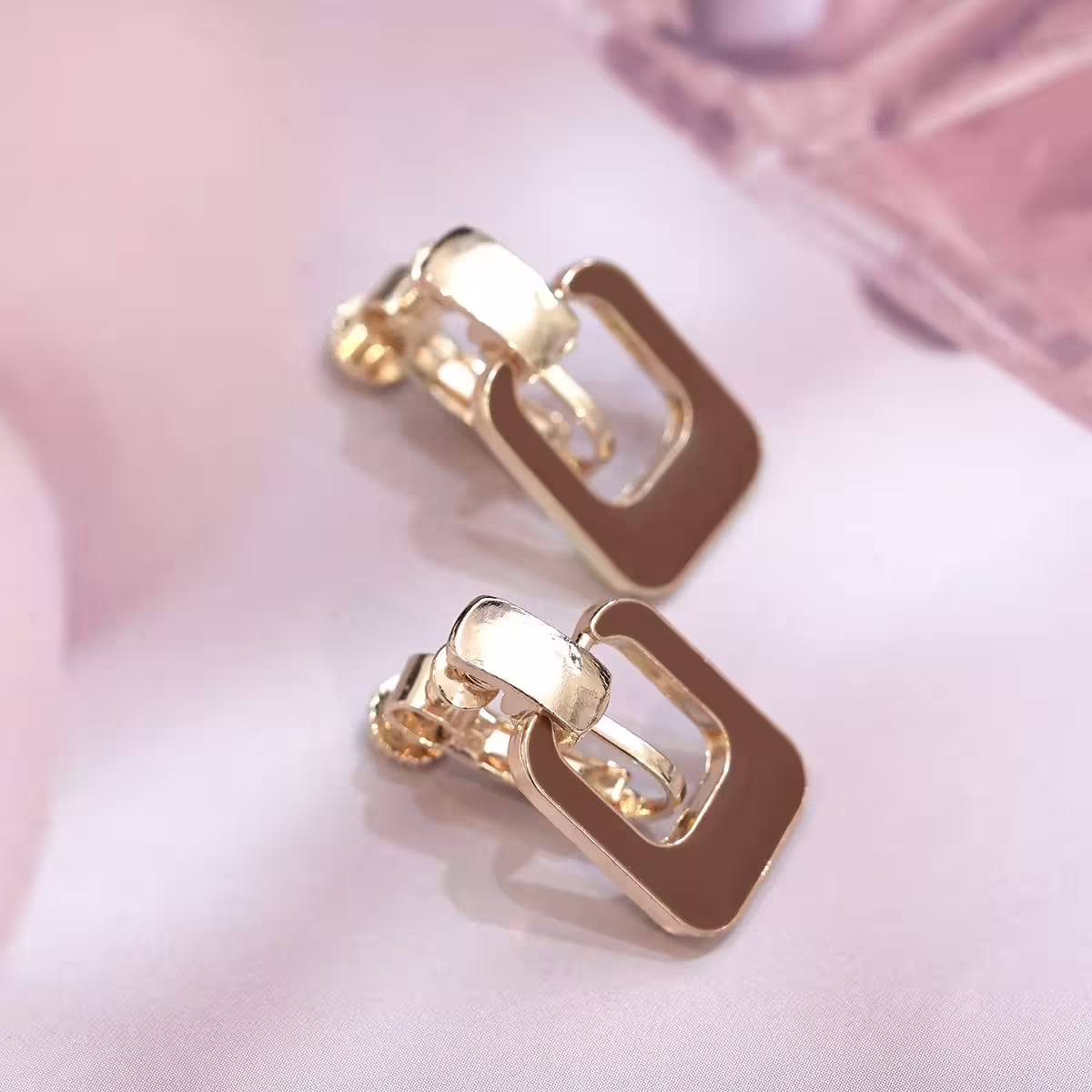 暖咖長方鏤空相扣&times;螺旋耳夾-第2張