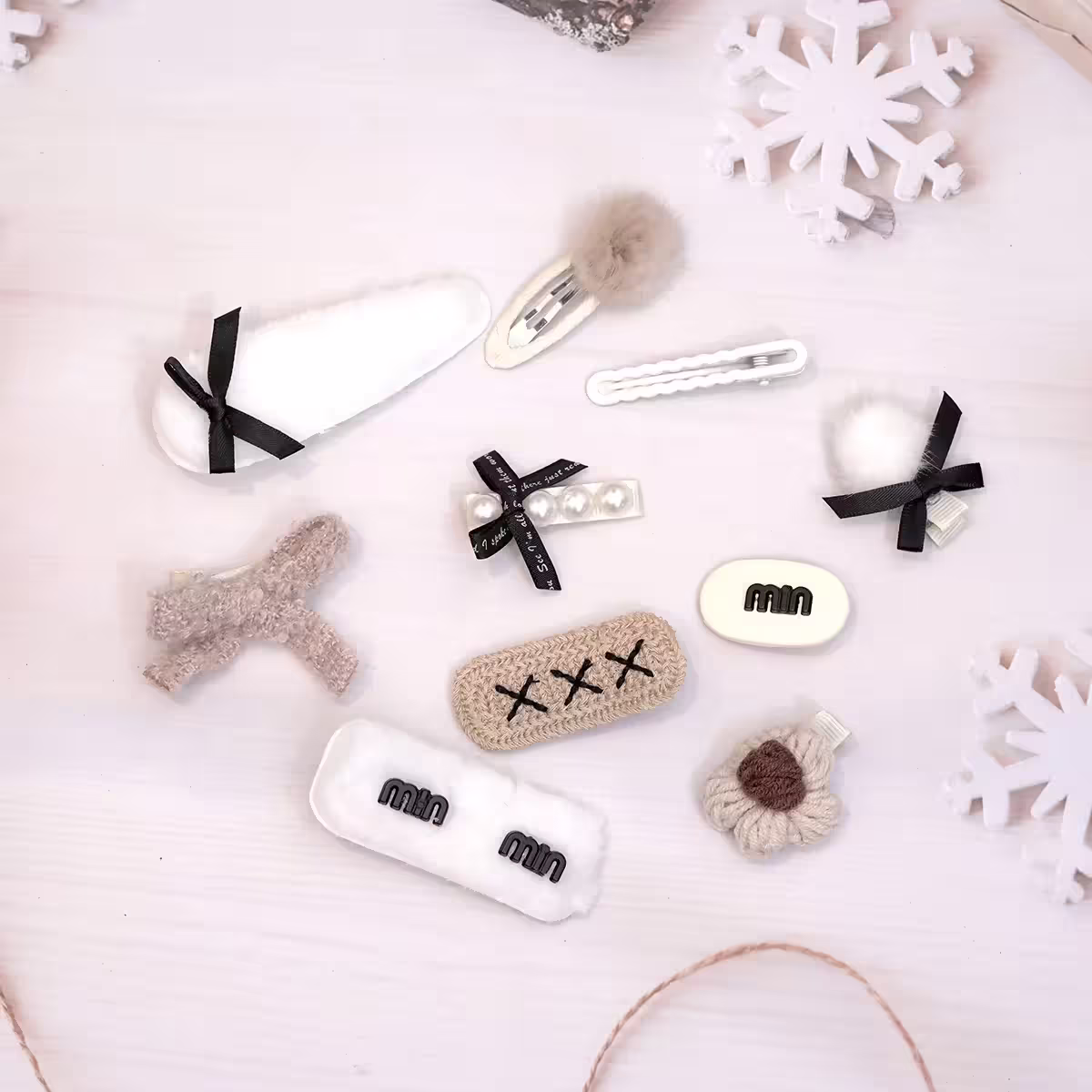 白咖黑領結毛毛&times;十套件髮夾組-第1張