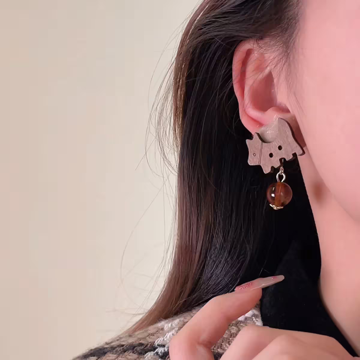 木頭小狗毛毛球&times;三角耳夾-第6張