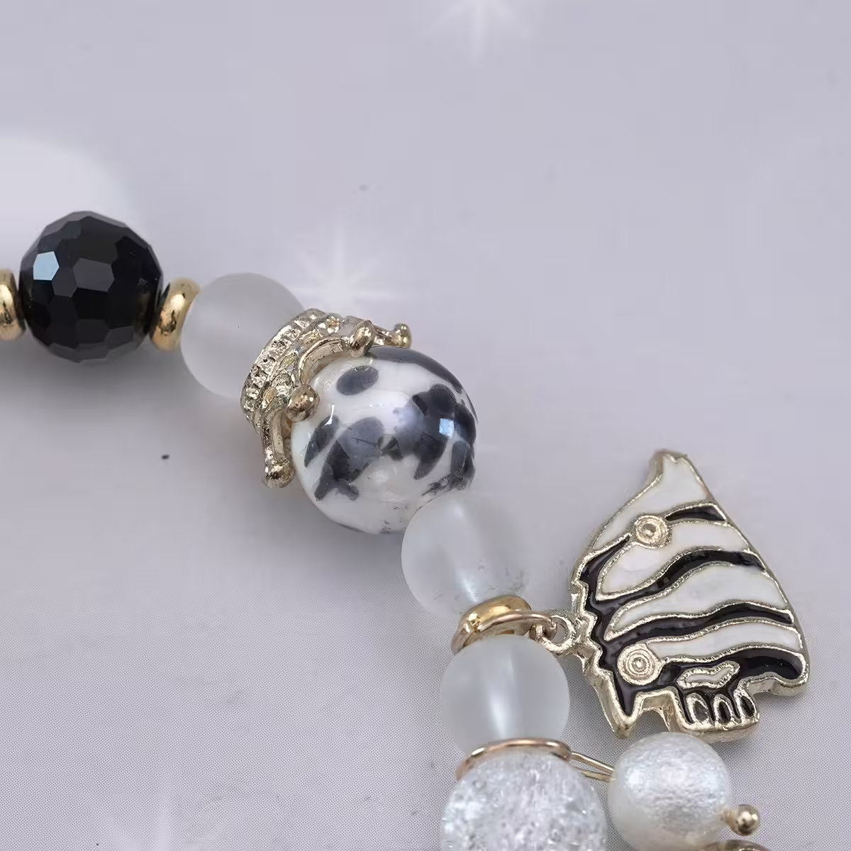 甜美貝殼海洋熱帶魚×固定式串珠手環×黑色-第3張