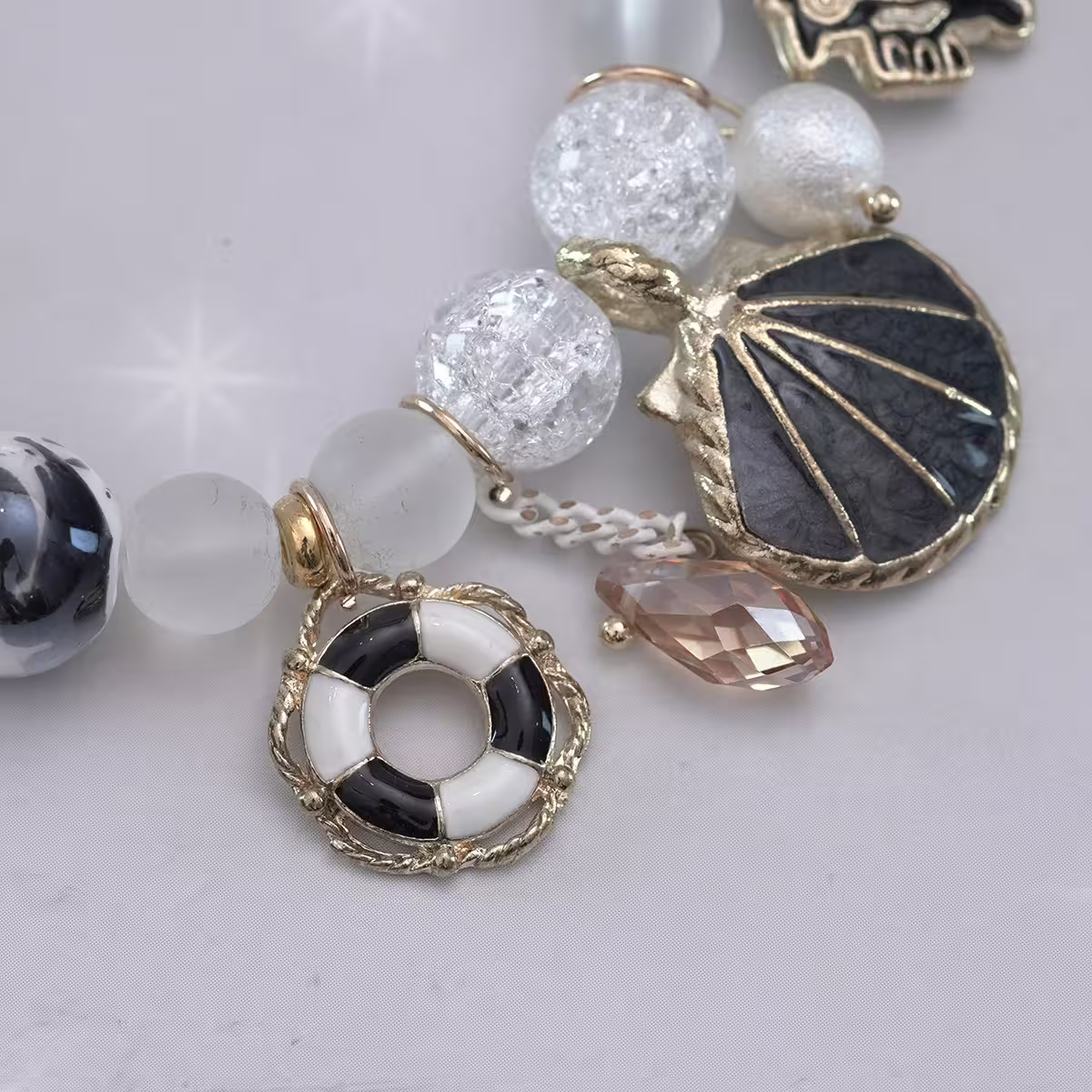 甜美貝殼海洋熱帶魚×固定式串珠手環×黑色-第5張