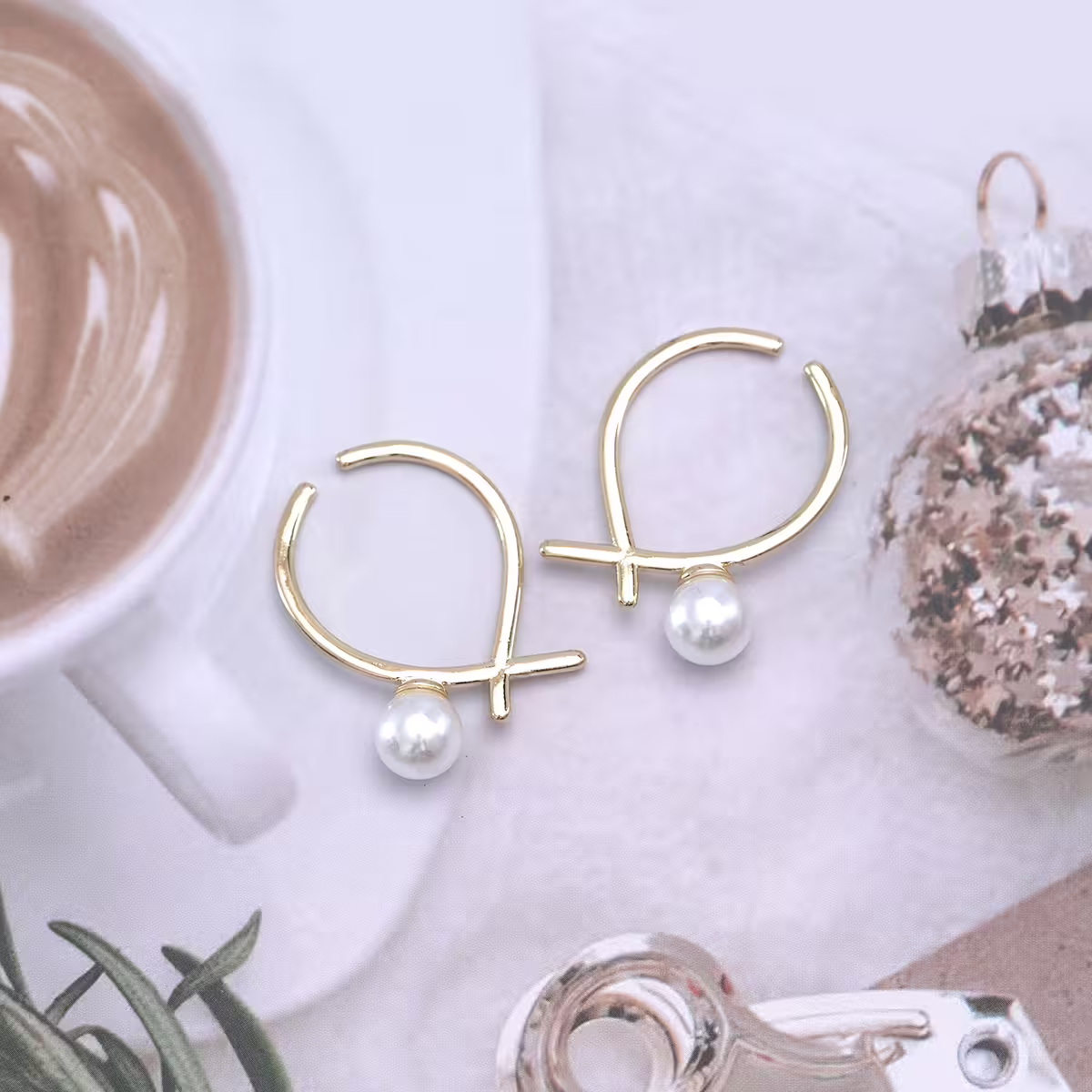 金屬單珍珠×雙邊耳掛-第1張