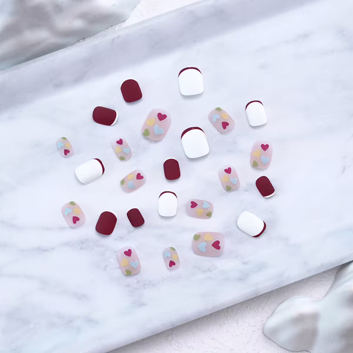 法式紅白愛心亮面×穿戴式手指甲片×二十四入-第1張