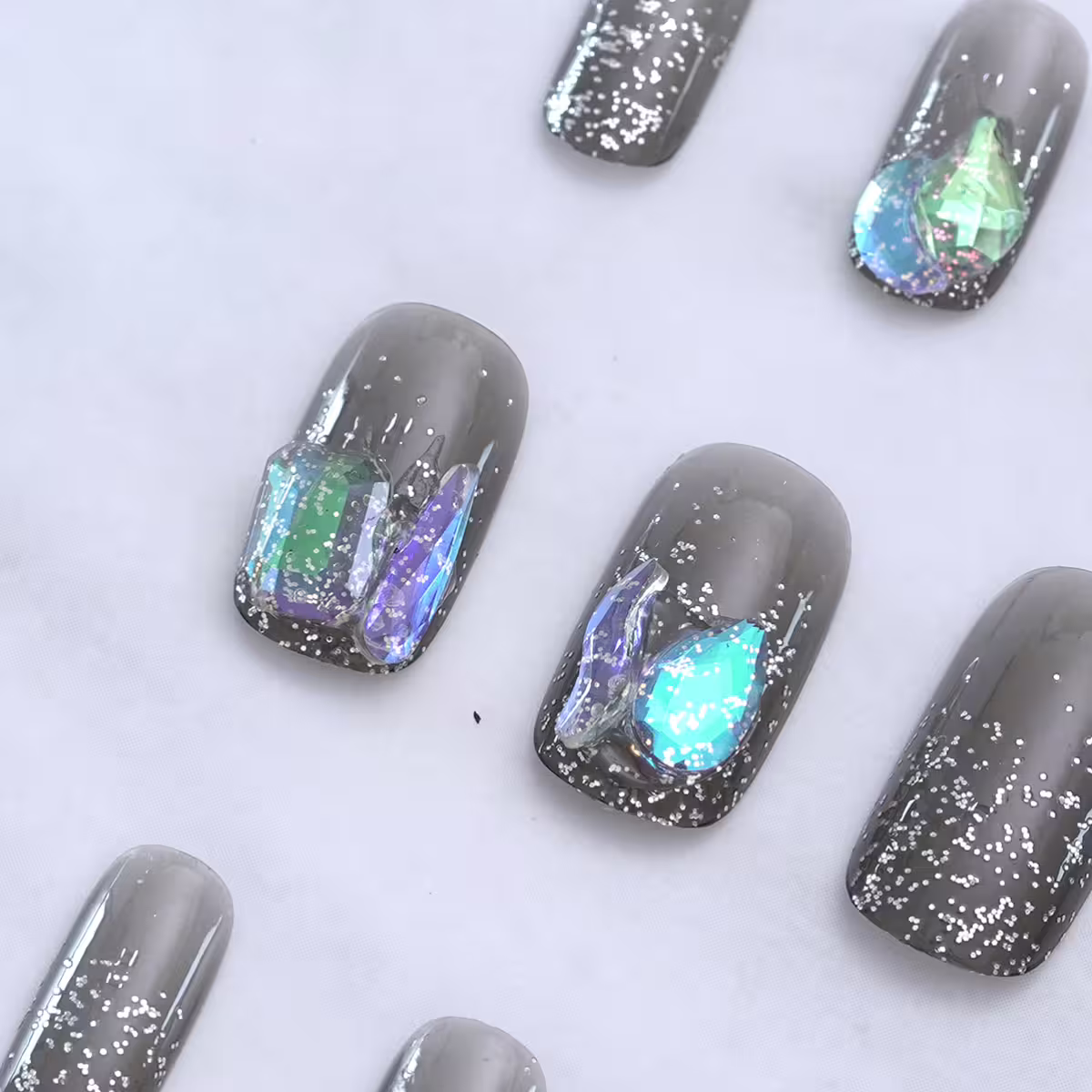 鐵灰冰晶閃光亮面×穿戴式手指甲片×二十四入-第6張