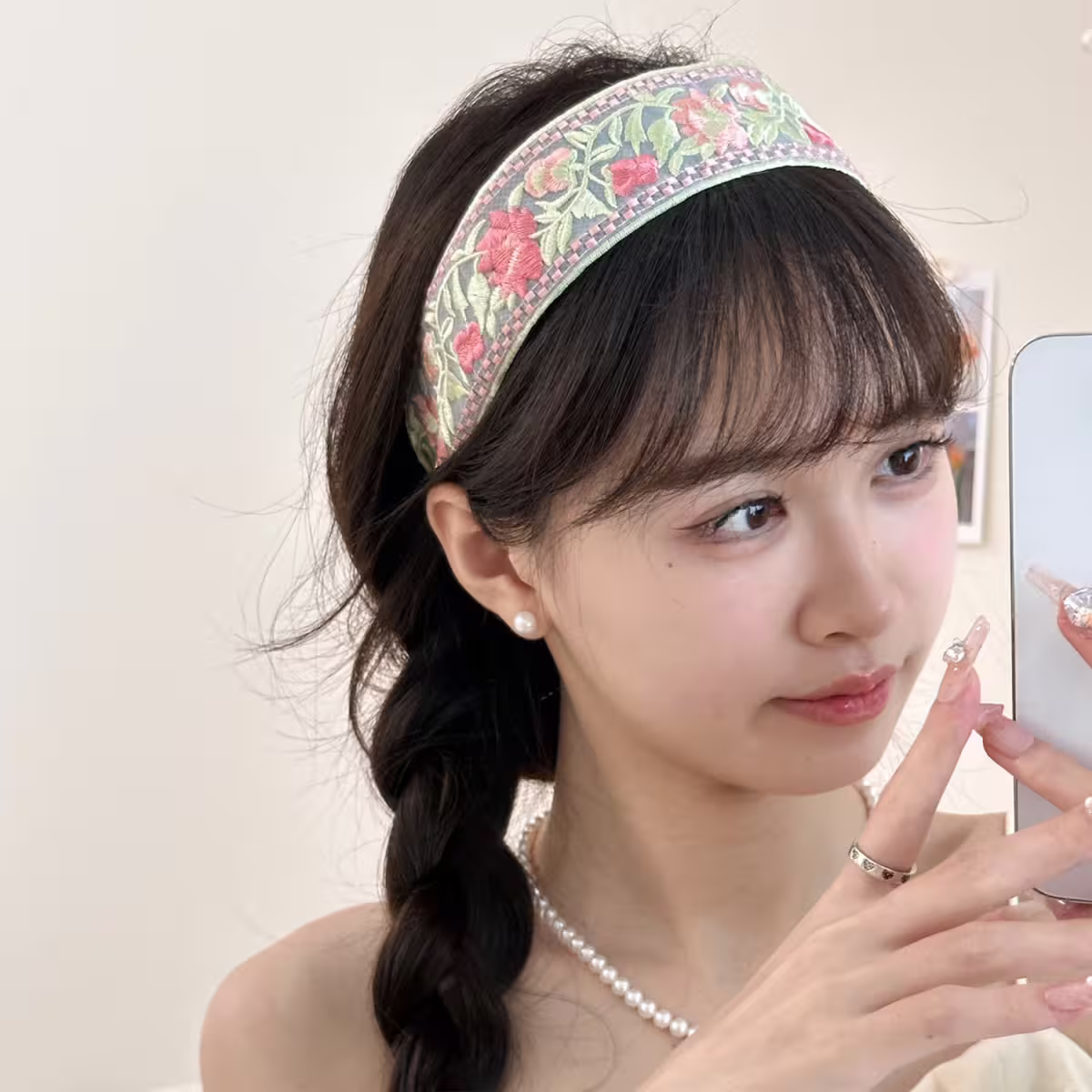 綠意紅花刺繡×髮箍-第6張