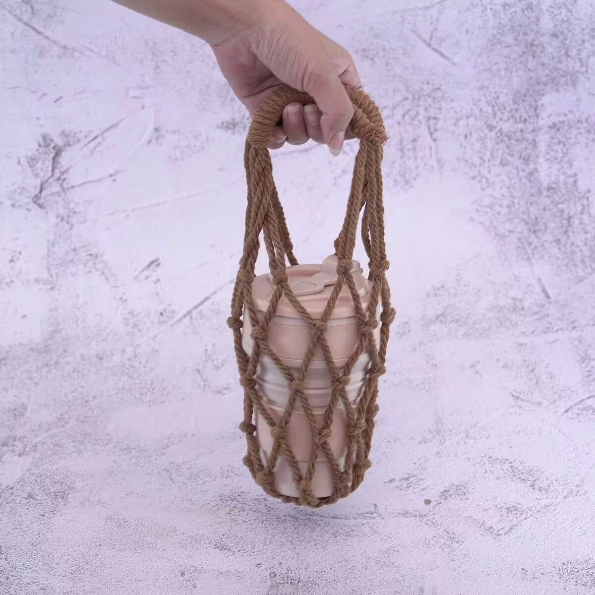 素色鏤空網編×飲料水瓶提袋×棕咖-第2張