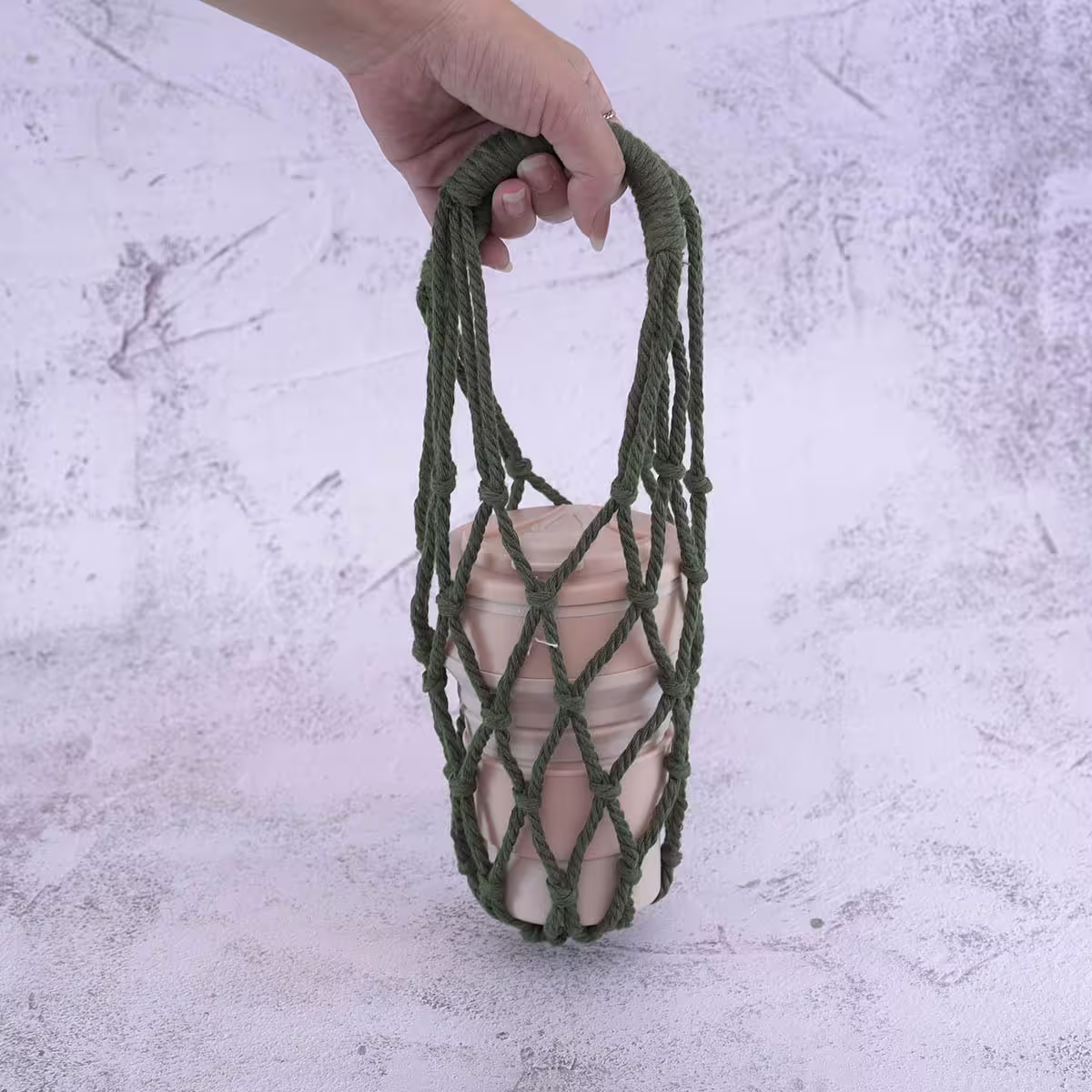 素色鏤空網編×飲料水瓶提袋×綠色-第2張