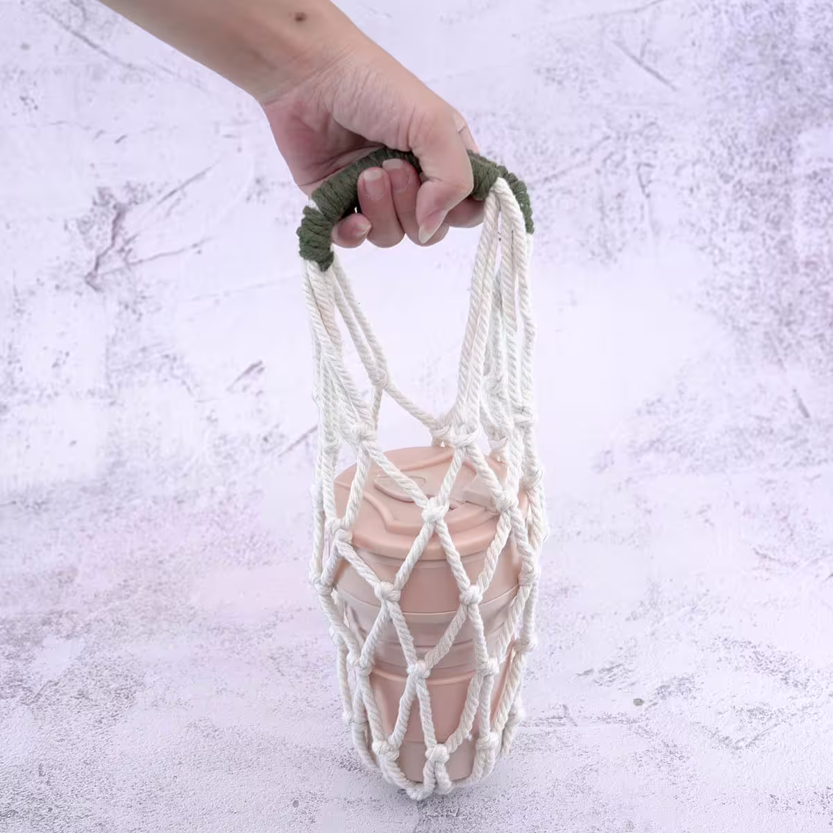 撞色鏤空網編×飲料水瓶提袋×綠白-第2張