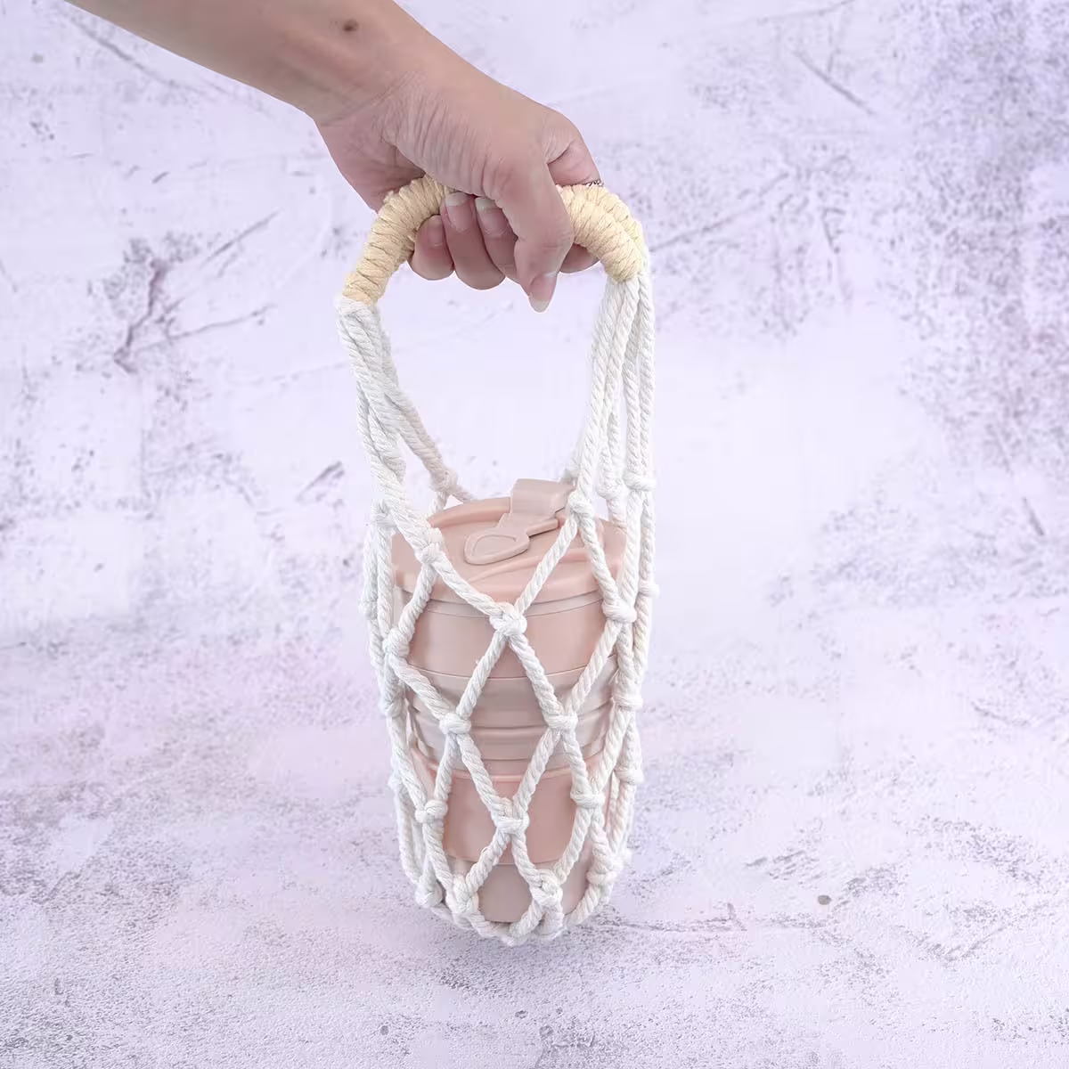 撞色鏤空網編×飲料水瓶提袋×黃白-第2張