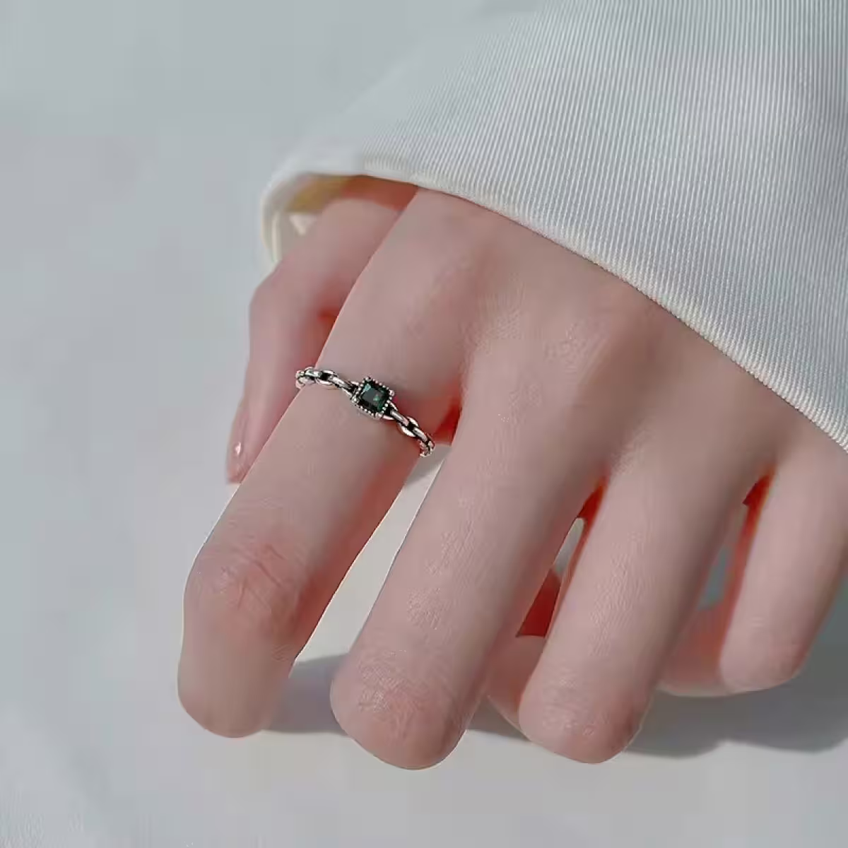 925銀飾×方型綠鑽鍊條×開口戒指-第5張