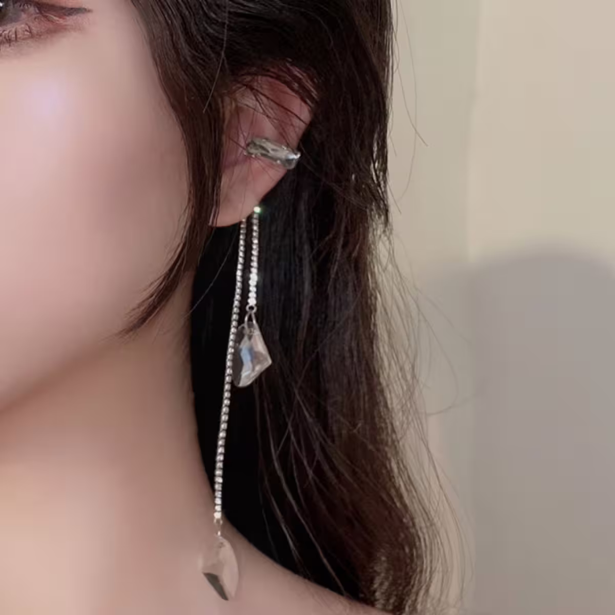 巴洛克水晶流蘇×單邊三角耳骨夾-第6張