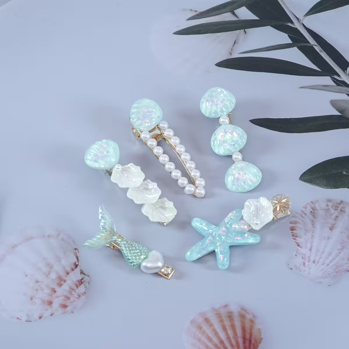 美人魚珍珠×五套件髮夾組×藍色-第2張