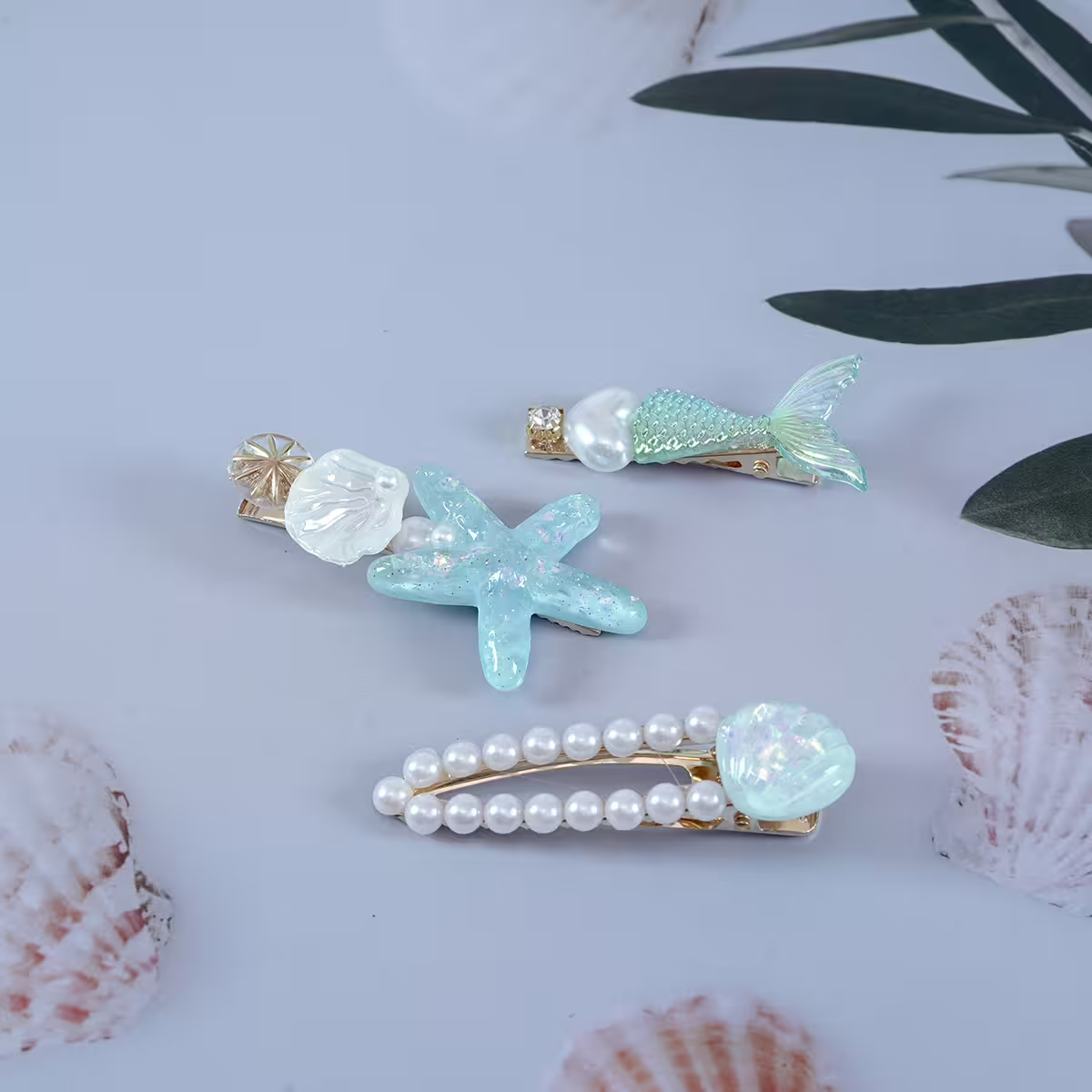 美人魚珍珠×五套件髮夾組×藍色-第5張