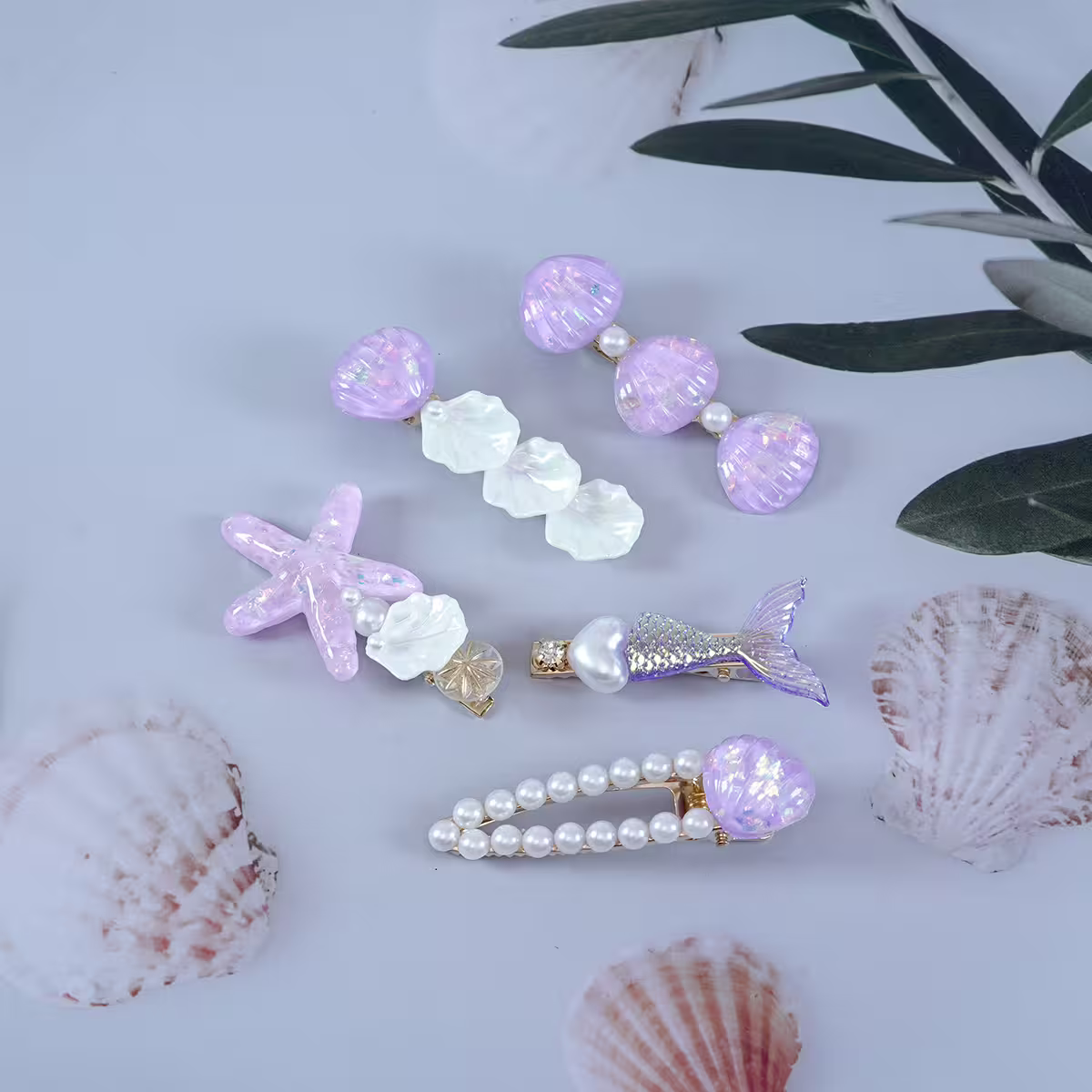 美人魚珍珠×五套件髮夾組×紫色-第1張
