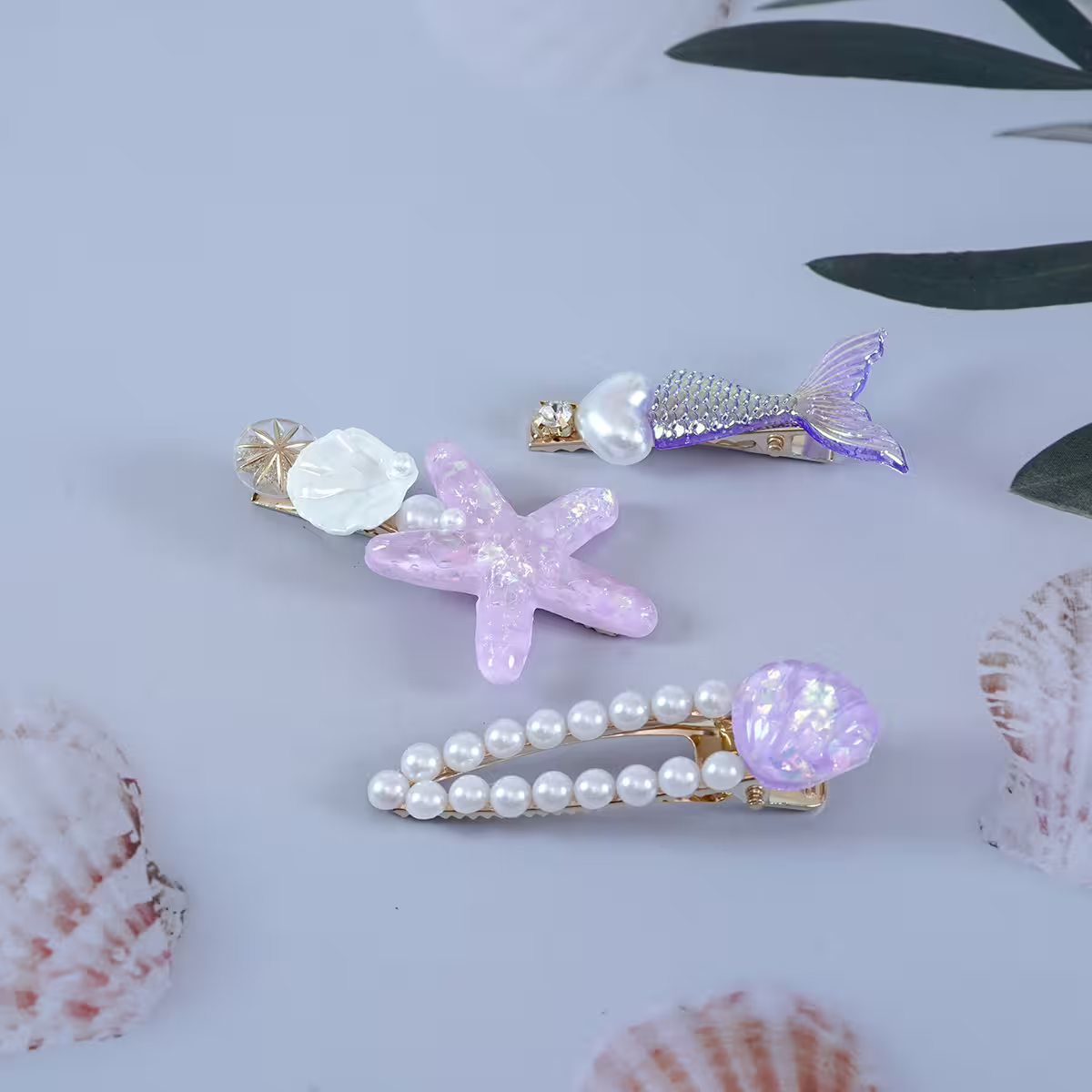 美人魚珍珠×五套件髮夾組×紫色-第5張