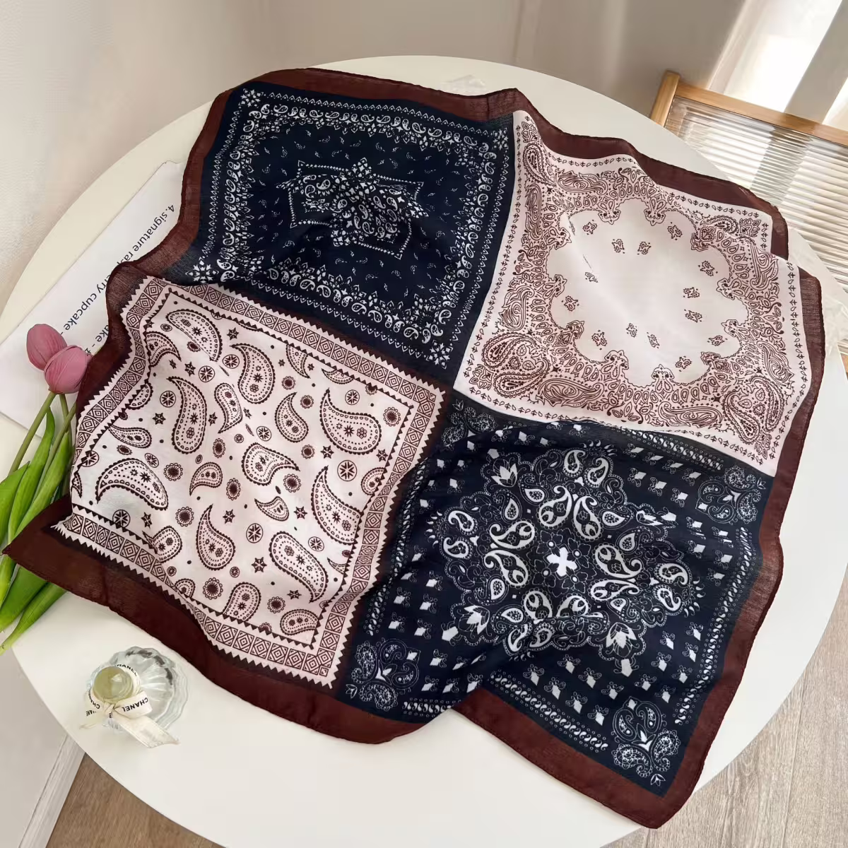 美式圖騰印花×絲巾×四角頭巾-第2張