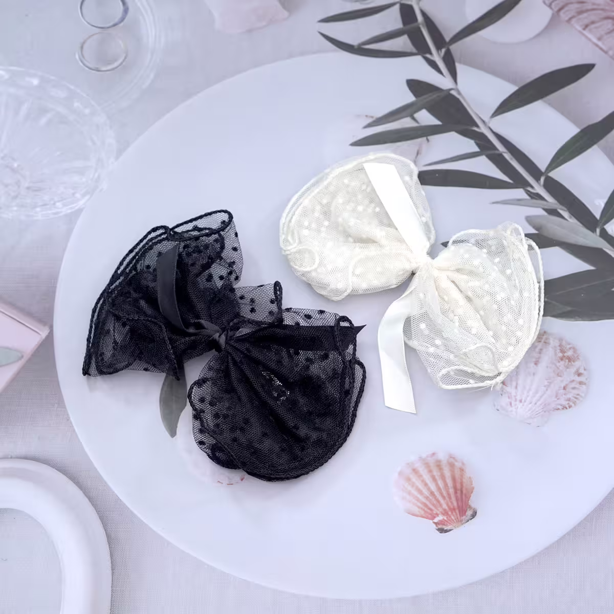 點點蕾絲薄紗蝴蝶結×蝴蝶髮夾×共二色-第1張