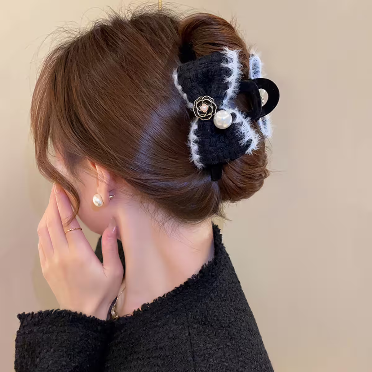 山茶花珍珠毛線編織×鯊魚夾×共二色-第5張