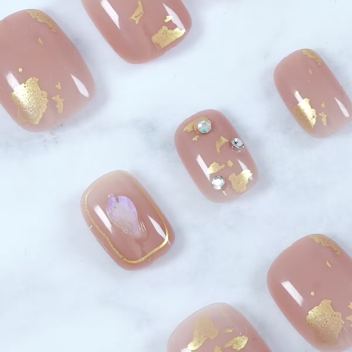 裸膚色格紋金蔥亮面×穿戴式手指甲片×二十四入-第5張