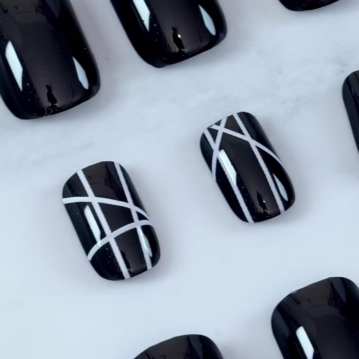 黑色極簡線條亮面×穿戴式手指甲片×二十四入-第5張