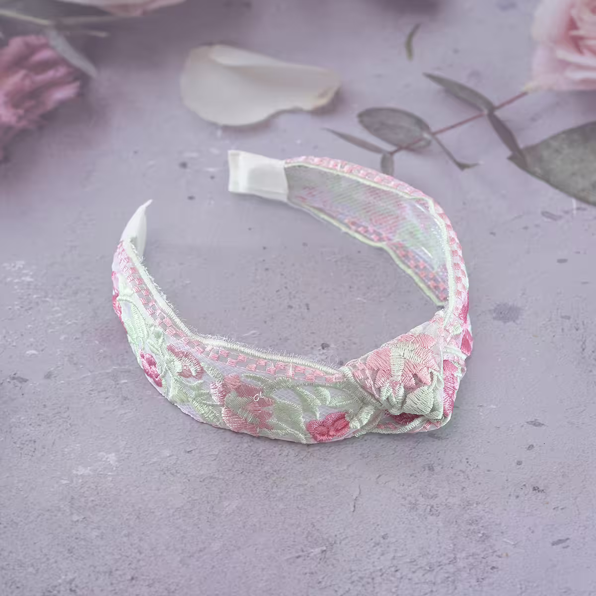 扭結綠意紅花刺繡×髮箍-第1張