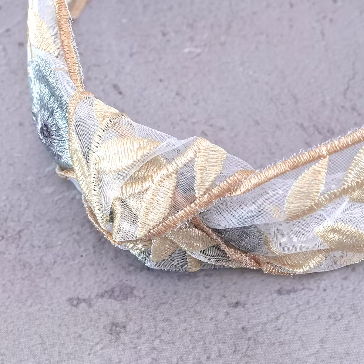 扭結鵝黃藍花刺繡×髮箍-第3張