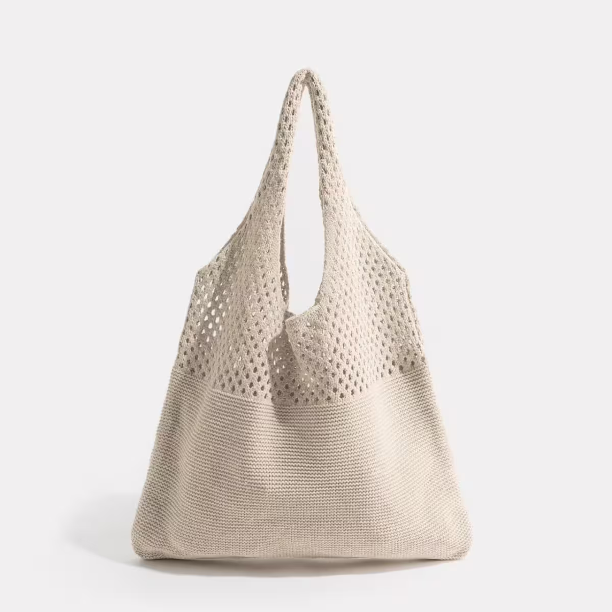 素色拼接鏤空針織×肩背包×米白-第3張