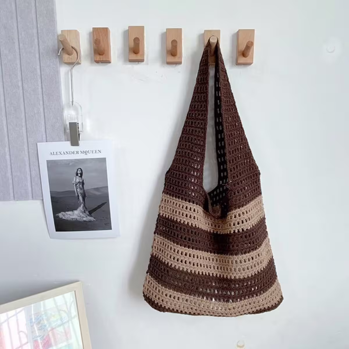 條紋拼接鏤空針織×肩背包×棕咖-第1張