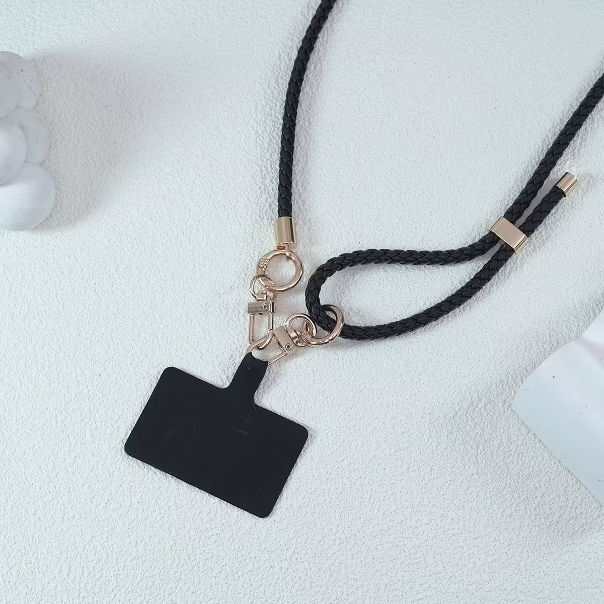 皮革編織×長度可調×手機斜背雙勾掛繩×黑色-第3張