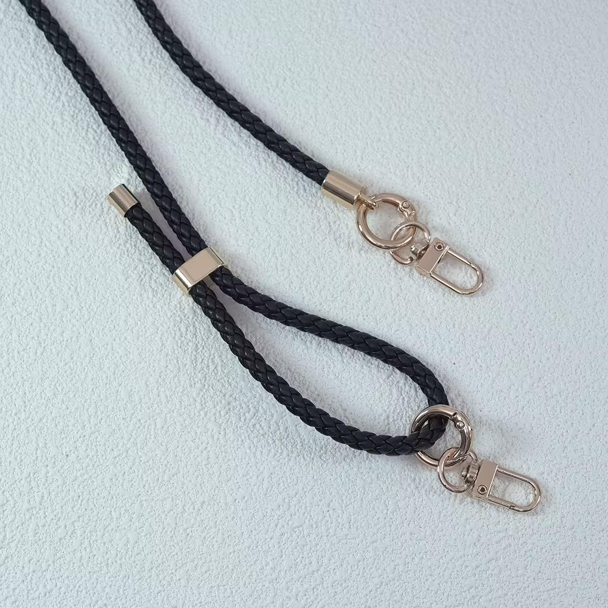 皮革編織×長度可調×手機斜背雙勾掛繩×黑色-第4張