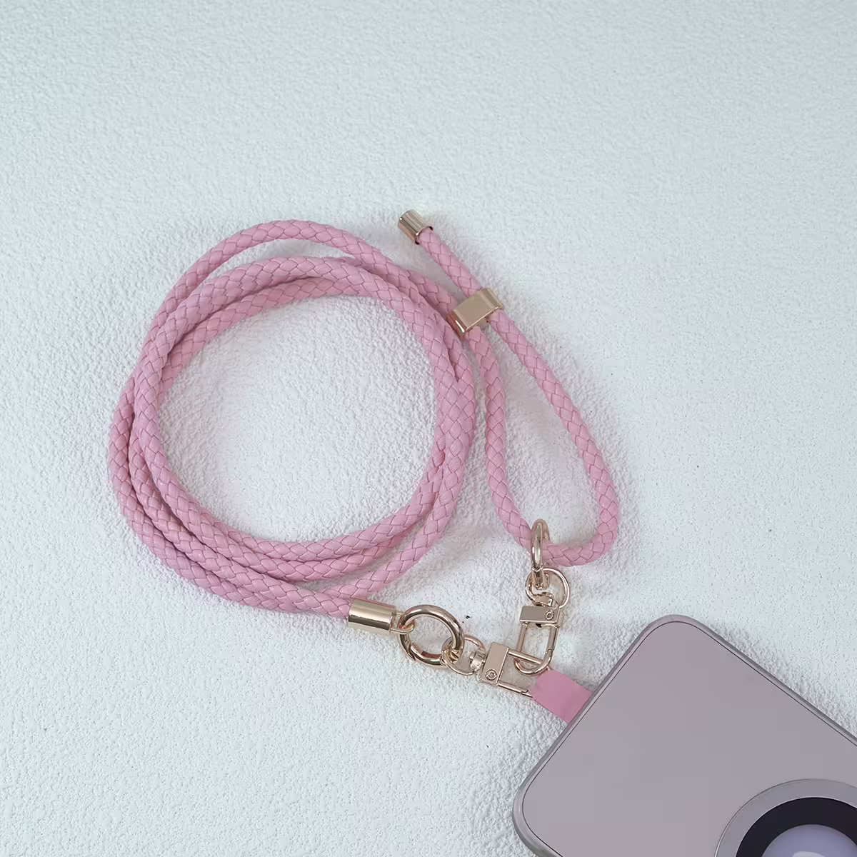 皮革編織×長度可調×手機斜背雙勾掛繩×粉紅-第2張