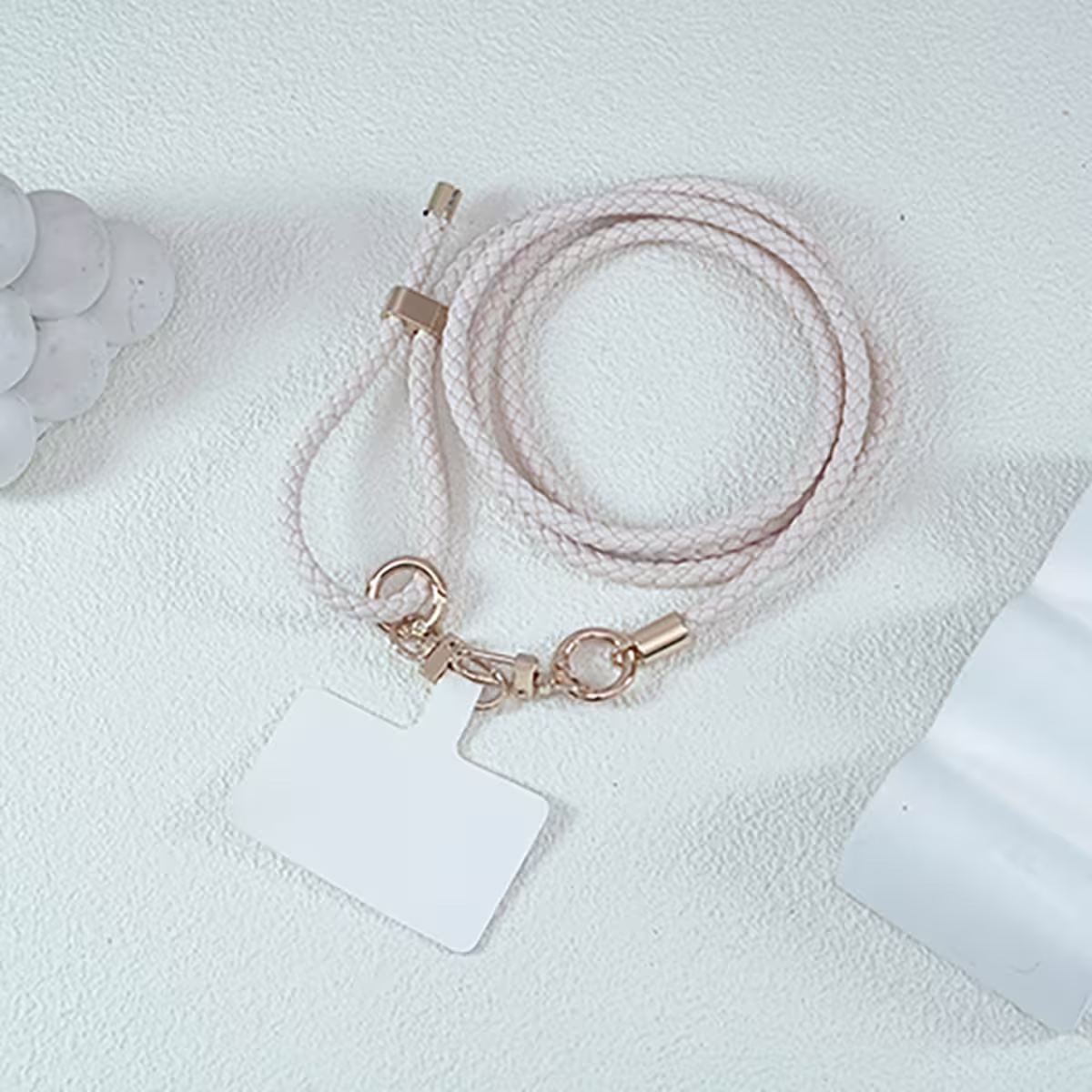 皮革編織×長度可調×手機斜背雙勾掛繩×米白-第1張