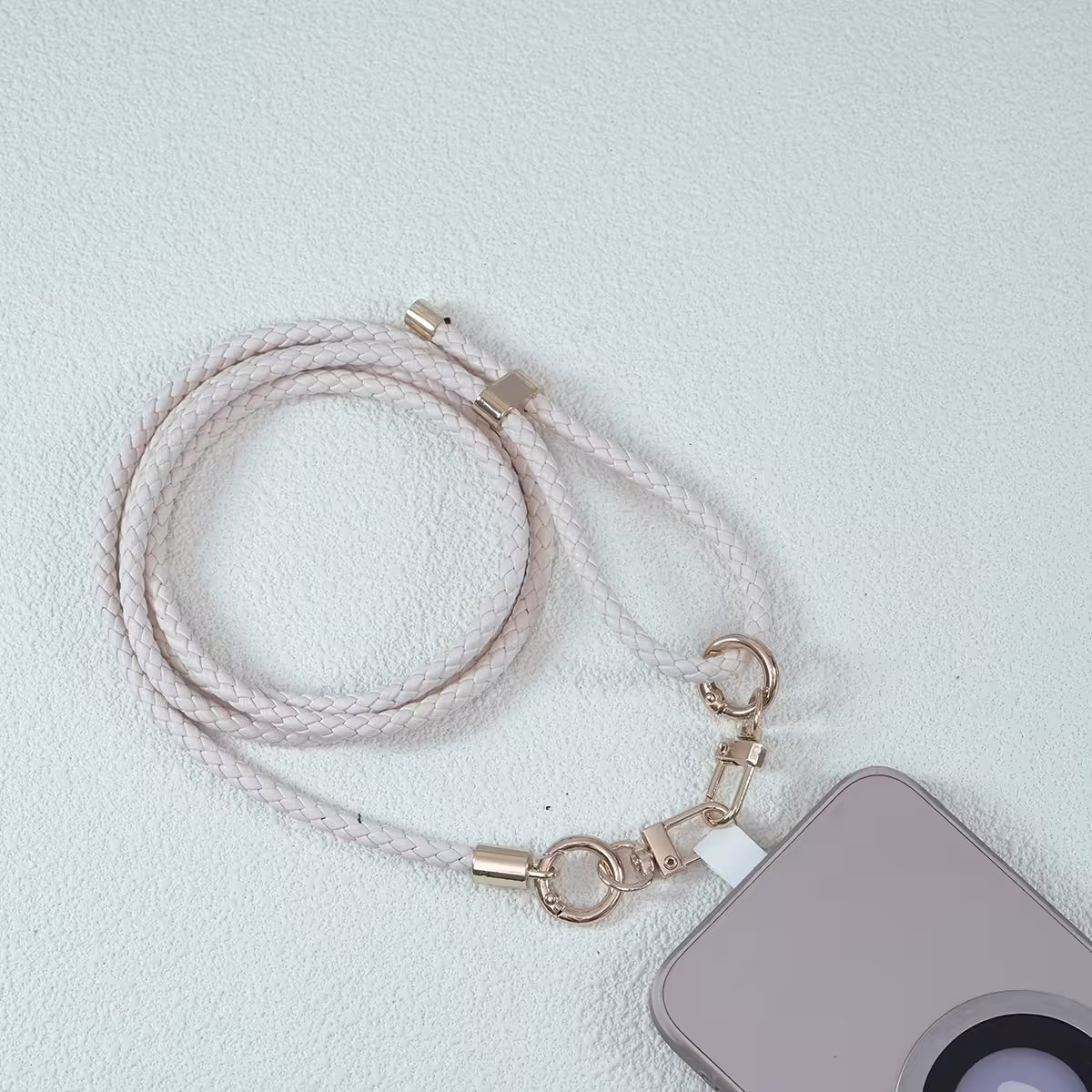 皮革編織×長度可調×手機斜背雙勾掛繩×米白-第2張